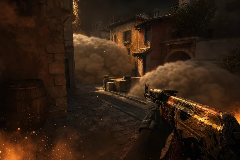 CS2 Inferno banana with smoke grenades blocking top banana and coffins during a T-side take