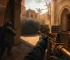 CT player rotating from connector to A site on Mirage with smoke and minimap visible